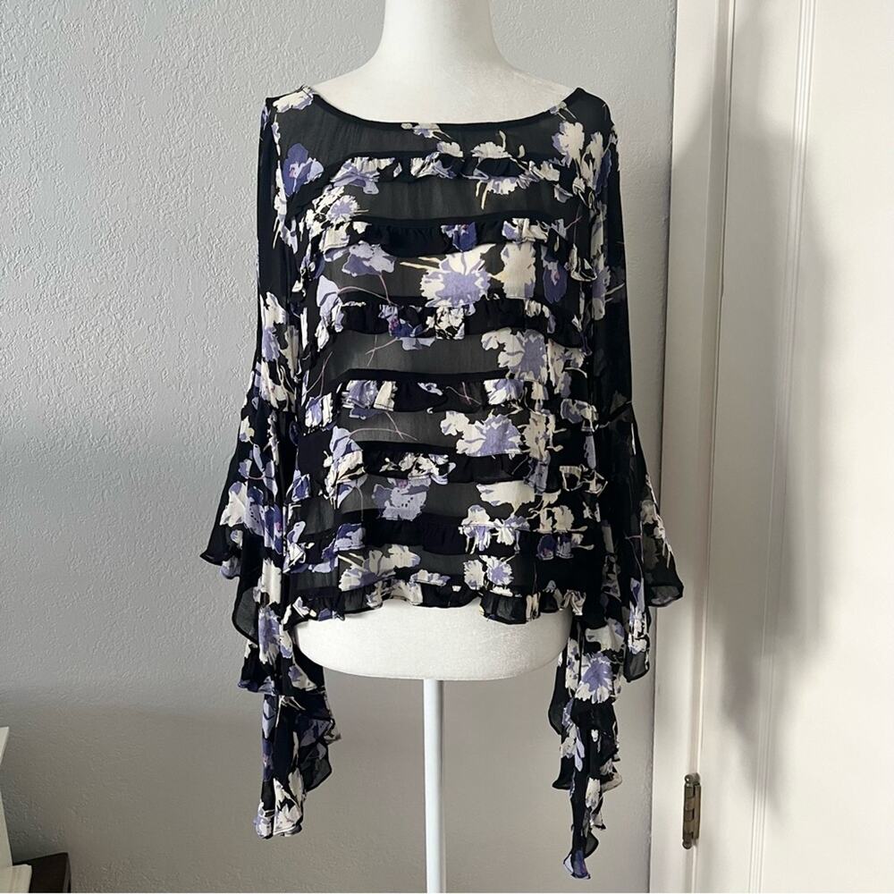 byTiMo Black Floral Bell Sleeve Top